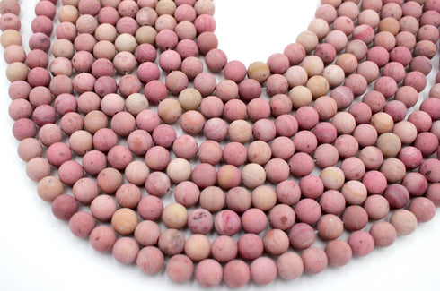Matte Rhodonite Gemstone Beads, 8mm, Round